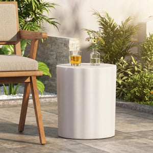 English Elm Outdoor Fluted Concrete Side Table Sculptural Wave Edge Design for Patio or Balcony N773P462389W