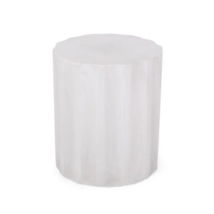 English Elm Outdoor Fluted Concrete Side Table Sculptural Wave Edge Design for Patio or Balcony N773P462389W