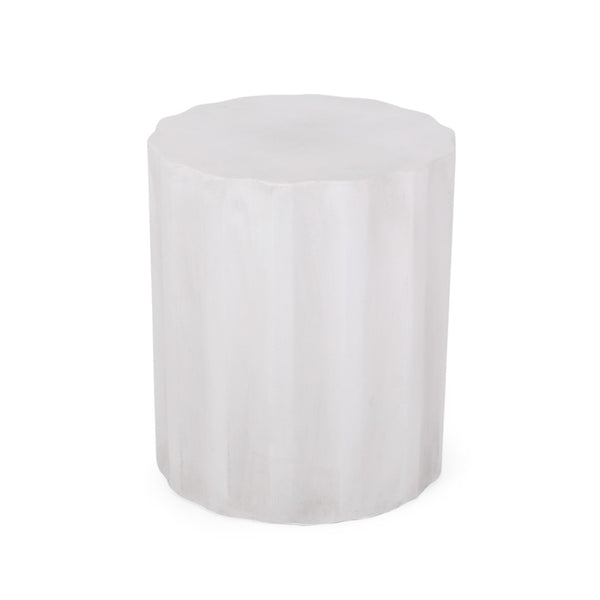 English Elm Outdoor Fluted Concrete Side Table Sculptural Wave Edge Design for Patio or Balcony N773P462389W