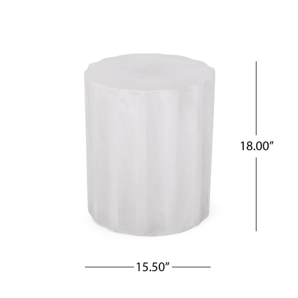 English Elm Outdoor Fluted Concrete Side Table Sculptural Wave Edge Design for Patio or Balcony N773P462389W