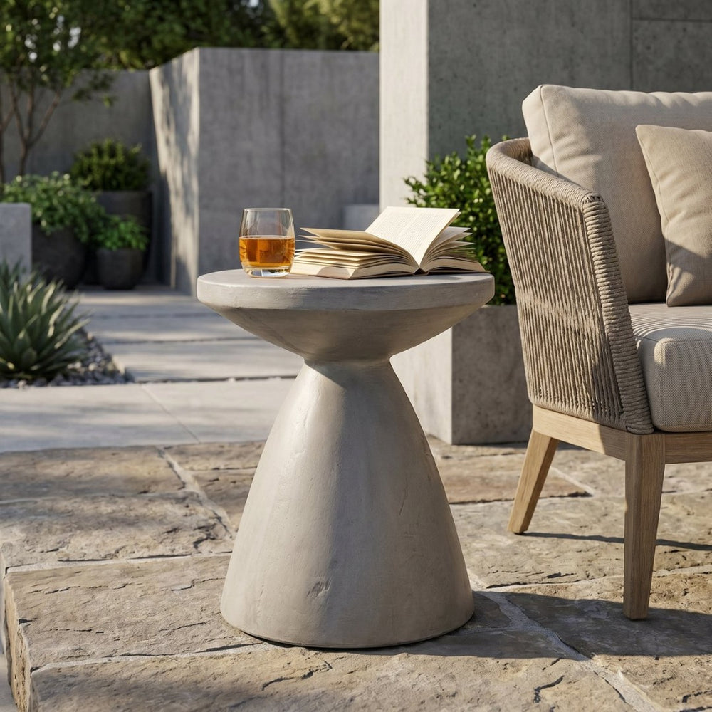 English Elm Outdoor Hourglass Pedestal Concrete Side Table for Modern Patio Lounge Spaces N773P462396L