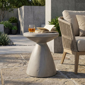 English Elm Outdoor Hourglass Pedestal Concrete Side Table for Modern Patio Lounge Spaces N773P462396L