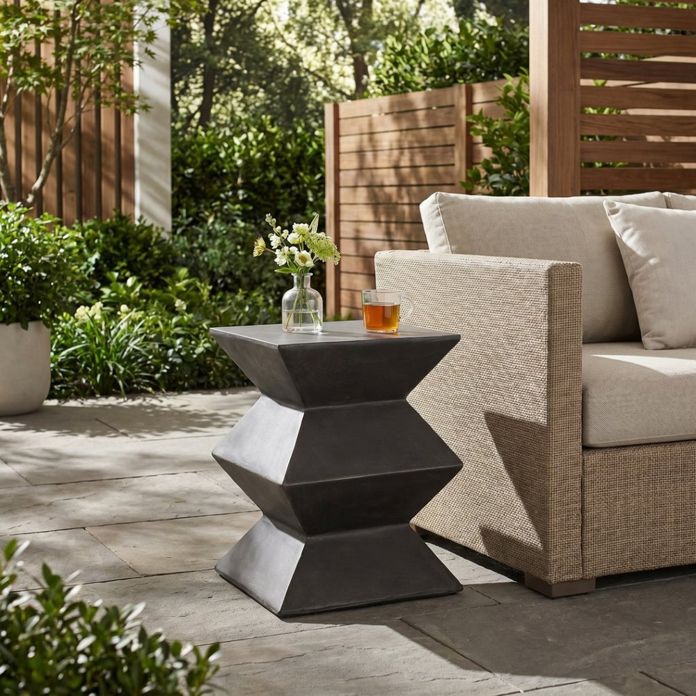 English Elm Outdoor Sculptural MGO Concrete Side Table with Geometric Cutouts for Patio Lounge N773P462402B