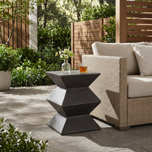 English Elm Outdoor Sculptural MGO Concrete Side Table with Geometric Cutouts for Patio Lounge N773P462402B