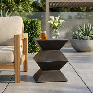 English Elm Outdoor Sculptural MGO Concrete Side Table with Geometric Cutouts for Patio Lounge N773P462402B