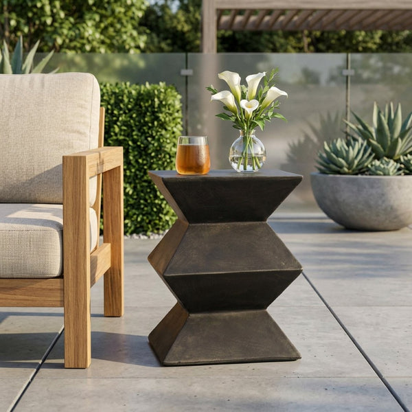 English Elm Outdoor Sculptural MGO Concrete Side Table with Geometric Cutouts for Patio Lounge N773P462402B