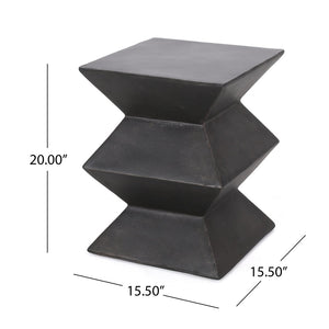 English Elm Outdoor Sculptural MGO Concrete Side Table with Geometric Cutouts for Patio Lounge N773P462402B