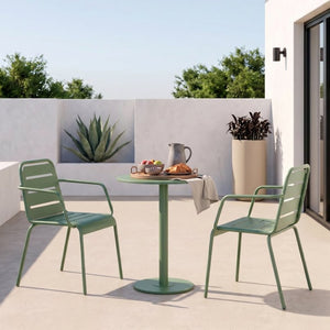 English Elm Verve Outdoor Iron Bistro Set 3 Piece Round Cafe Table Ergonomic Patio Chairs Garden N773P468900G