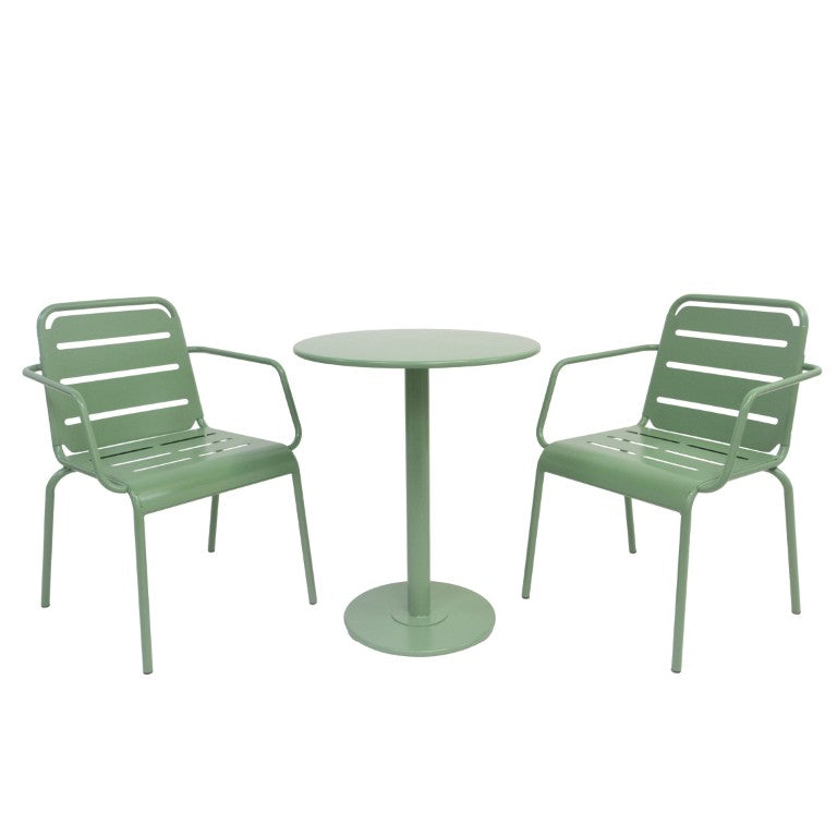 English Elm Verve Outdoor Iron Bistro Set 3 Piece Round Cafe Table Ergonomic Patio Chairs Garden N773P468900G