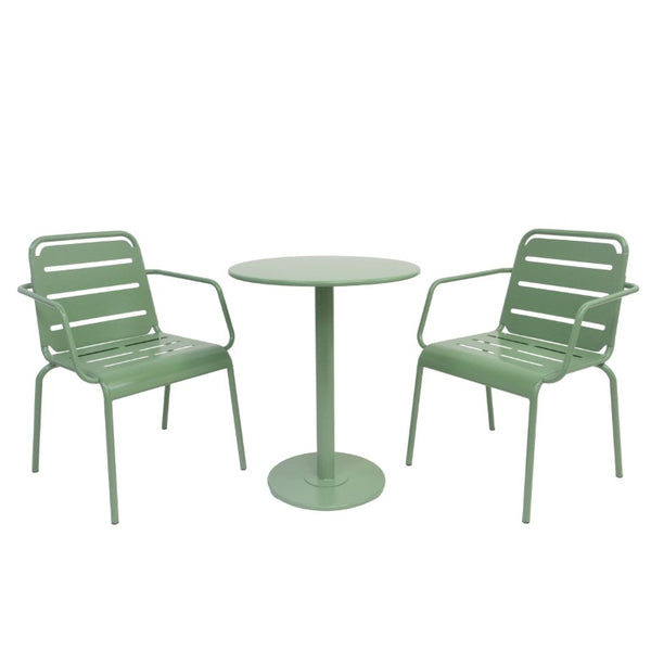 English Elm Verve Outdoor Iron Bistro Set 3 Piece Round Cafe Table Ergonomic Patio Chairs Garden N773P468900G