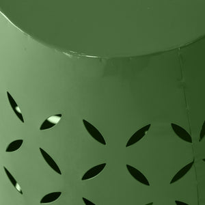 English Elm Lilac Powder Coated Iron Barrel Side Table with Leaf Cutout Design for Patio or Garden Green N773P540563G