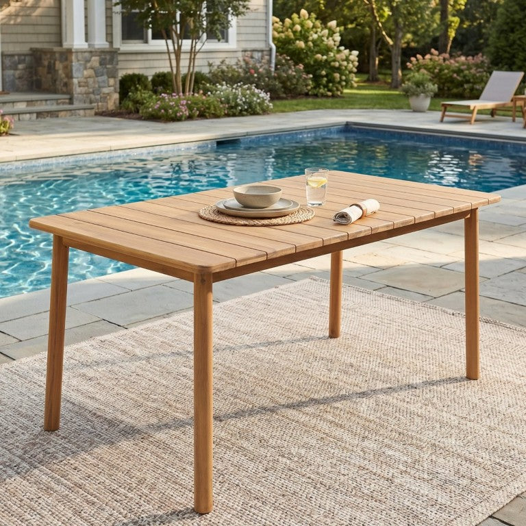 English Elm Visola Solid Acacia Slatted Outdoor Dining Table with Weather Resistant Teak Finish N775P235144G