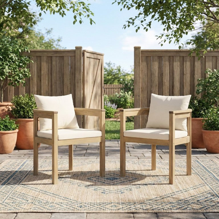 English Elm Abaco Solid Acacia Wood Outdoor Dining Chairs with Cushions Teak Finish Set of 2 N775P235147G
