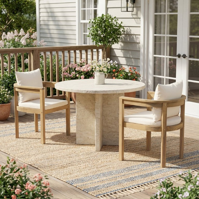 English Elm Abaco Solid Acacia Wood Outdoor Dining Chairs with Cushions Teak Finish Set of 2 N775P235147G