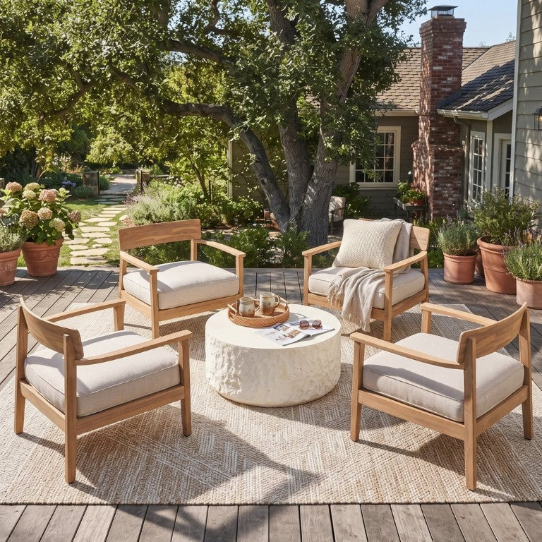 English Elm Calm Shore Acacia Hardwood Outdoor Conversation Set with Magnesium Oxide Table N775P263954T-S4_N775P508261C