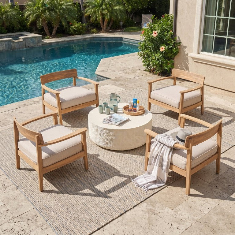 English Elm Calm Shore Acacia Hardwood Outdoor Conversation Set with Magnesium Oxide Table N775P263954T-S4_N775P508261C