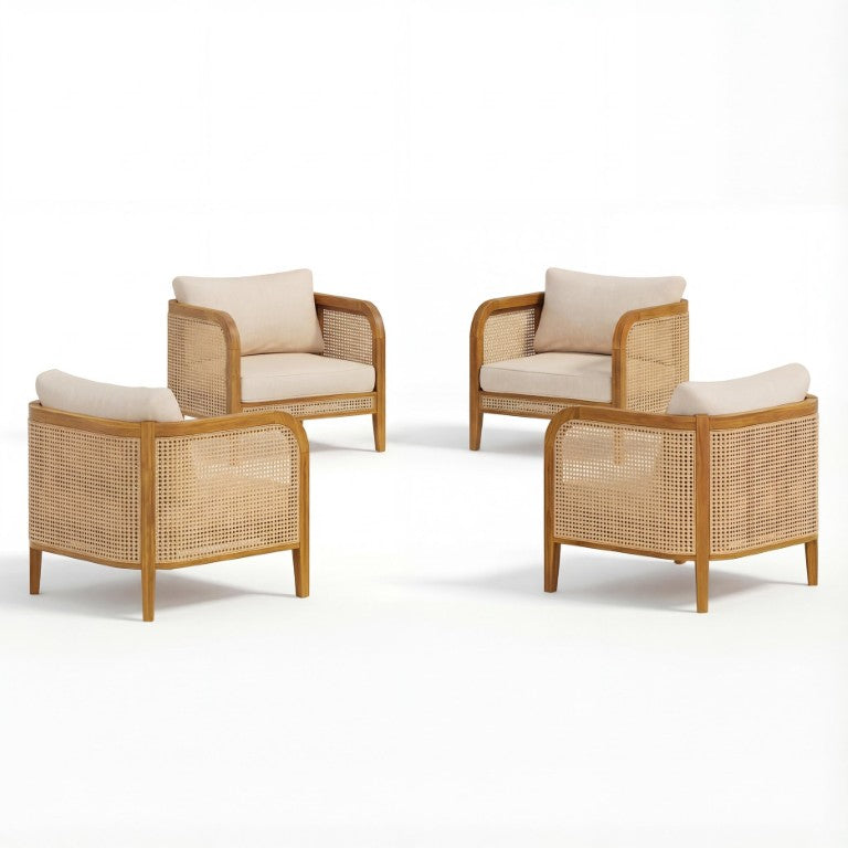 English Elm Kirkby Outdoor Wicker Acacia Club Chairs with Cushions Set of 4 Patio Lounge N775P265894T-S4