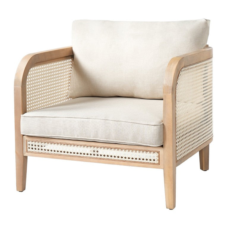 English Elm Kirkby Outdoor Acacia Wood Arm Chair with White Wicker Weave and Cushioned Seat Set of 1 N775P265894W