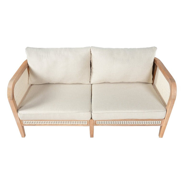 English Elm Kirkby Outdoor Acacia Wood Wicker Two Seat Sofa with Beige Cushions for Patio N775P265895W