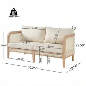 English Elm Kirkby Outdoor Acacia Wood Wicker Two Seat Sofa with Beige Cushions for Patio N775P265895W