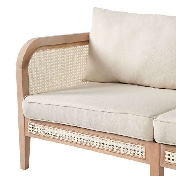English Elm Kirkby Outdoor Acacia Wood Wicker Two Seat Sofa with Beige Cushions for Patio N775P265895W