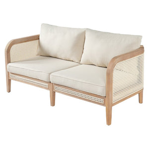 English Elm Kirkby Outdoor Acacia Wood Wicker Two Seat Sofa with Beige Cushions for Patio N775P265895W
