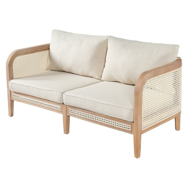 English Elm Kirkby Outdoor Acacia Wood Wicker Two Seat Sofa with Beige Cushions for Patio N775P265895W