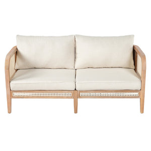 English Elm Kirkby Outdoor Acacia Wood Wicker Two Seat Sofa with Beige Cushions for Patio N775P265895W