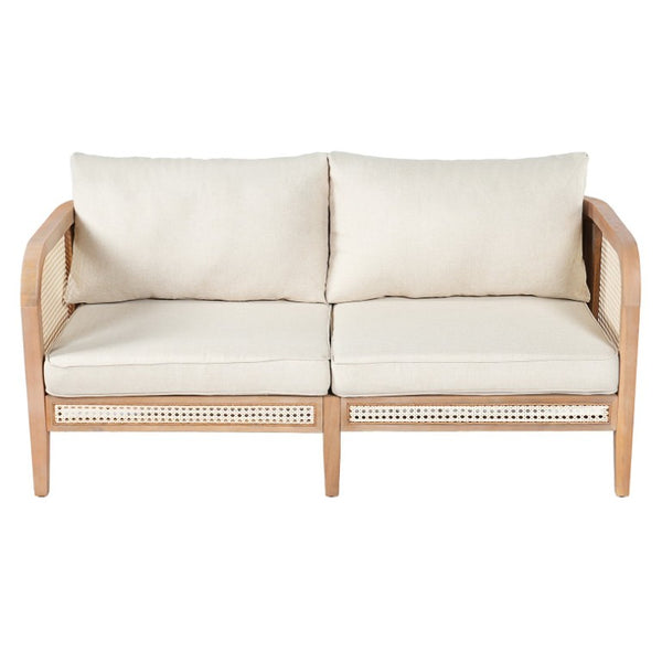 English Elm Kirkby Outdoor Acacia Wood Wicker Two Seat Sofa with Beige Cushions for Patio N775P265895W