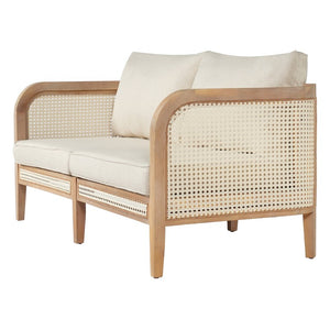 English Elm Kirkby Outdoor Acacia Wood Wicker Two Seat Sofa with Beige Cushions for Patio N775P265895W