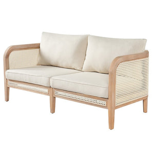 English Elm Kirkby Outdoor Acacia Wood Wicker Two Seat Sofa with Beige Cushions for Patio N775P265895W