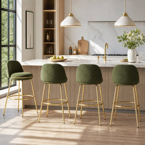 English Elm Rio Claro Velvet Barstools Set of 4 with Gold Legs Arched Back for Kitchen Island N775P268026N-S4