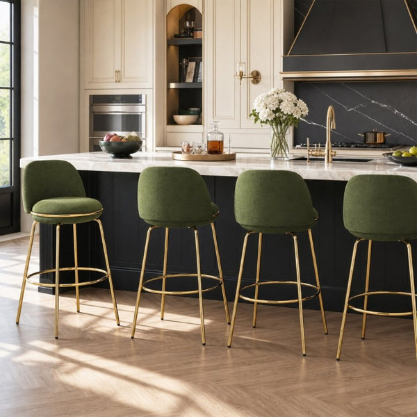 English Elm Rio Claro Velvet Barstools Set of 4 with Gold Legs Arched Back for Kitchen Island N775P268026N-S4