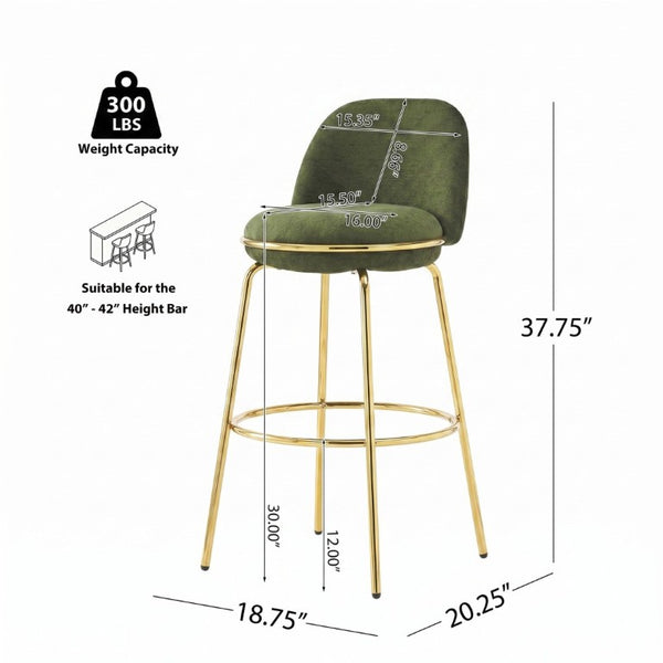 English Elm Rio Claro Velvet Barstools Set of 4 with Gold Legs Arched Back for Kitchen Island N775P268026N-S4