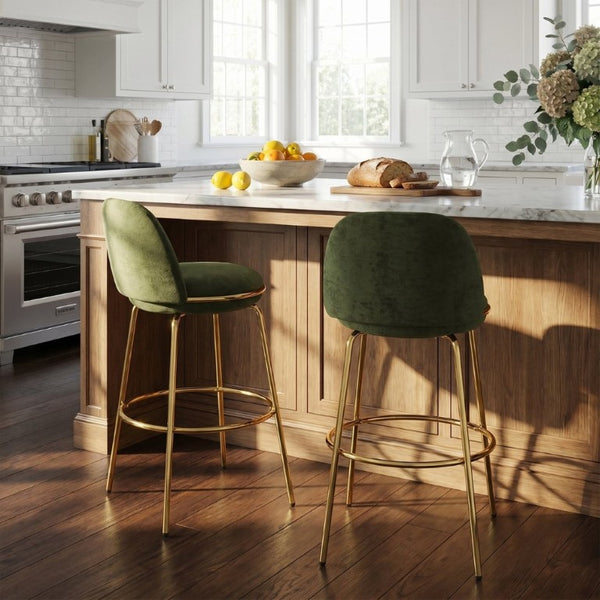 English Elm Rio Claro Velvet Barstools with Gold Frame Set of 2 for Kitchen Island or Pub Counter N775P268026N