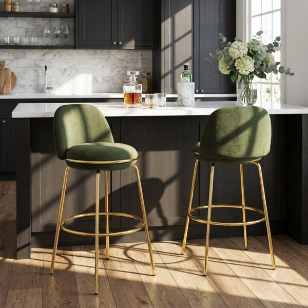 English Elm Rio Claro Velvet Barstools with Gold Frame Set of 2 for Kitchen Island or Pub Counter N775P268026N