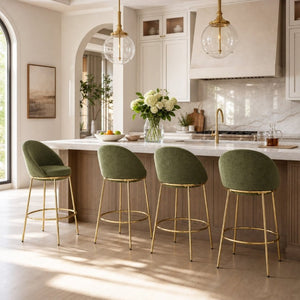 English Elm Celano Velvet Bar Stools Set of 4 with Gold Legs Glamorous Oval Shell Seating N775P268055N-S4