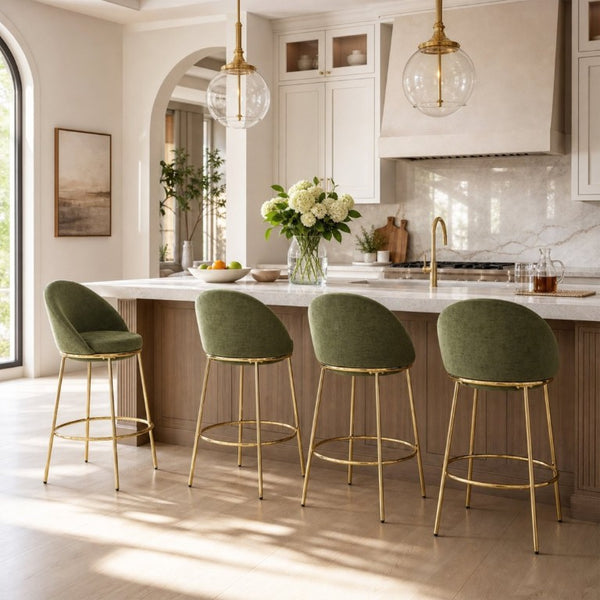 English Elm Celano Velvet Bar Stools Set of 4 with Gold Legs Glamorous Oval Shell Seating N775P268055N-S4