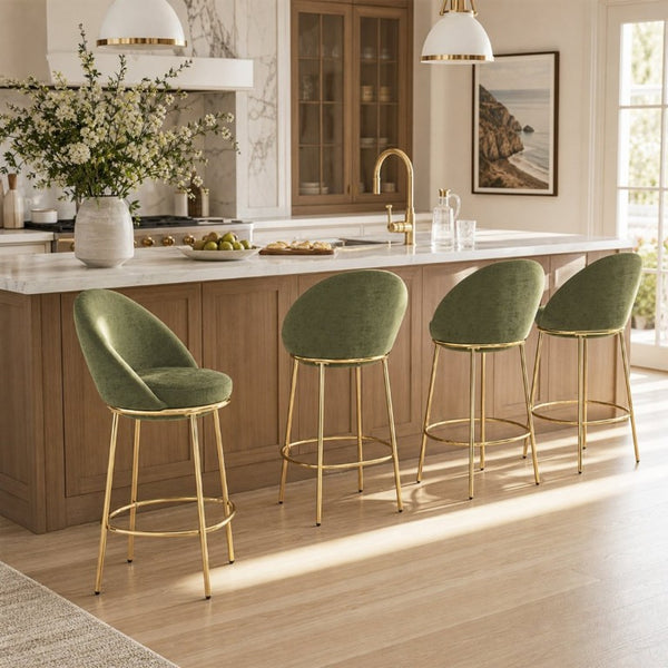 English Elm Celano Velvet Bar Stools Set of 4 with Gold Legs Glamorous Oval Shell Seating N775P268055N-S4