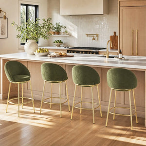 English Elm Celano Velvet Bar Stools Set of 4 with Gold Legs Glamorous Oval Shell Seating N775P268055N-S4