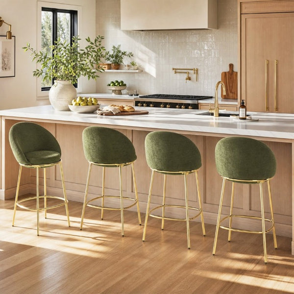 English Elm Celano Velvet Bar Stools Set of 4 with Gold Legs Glamorous Oval Shell Seating N775P268055N-S4