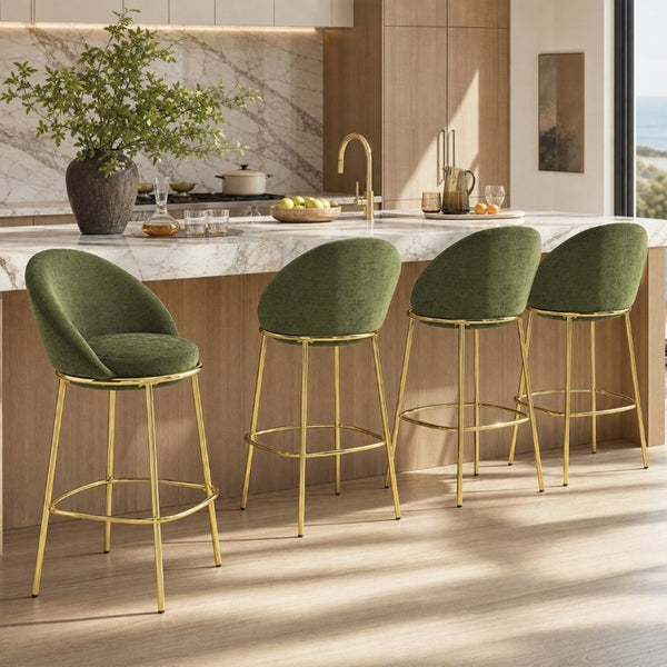 English Elm Celano Velvet Bar Stools Set of 4 with Gold Legs Glamorous Oval Shell Seating N775P268055N-S4