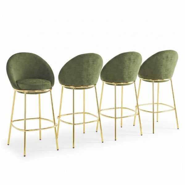 English Elm Celano Velvet Bar Stools Set of 4 with Gold Legs Glamorous Oval Shell Seating N775P268055N-S4