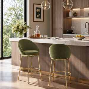 English Elm Celano Velvet Shell Back Barstools with Gold Legs Glam Kitchen Seating Set of 2 N775P268055N