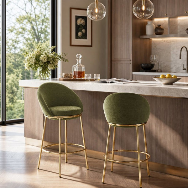 English Elm Celano Velvet Shell Back Barstools with Gold Legs Glam Kitchen Seating Set of 2 N775P268055N