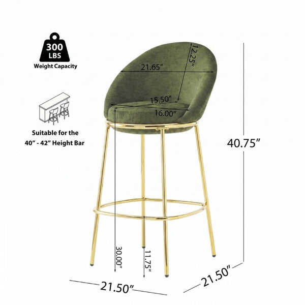English Elm Celano Velvet Shell Back Barstools with Gold Legs Glam Kitchen Seating Set of 2 N775P268055N