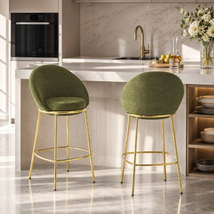 English Elm Celano Velvet Shell Back Barstools with Gold Legs Glam Kitchen Seating Set of 2 N775P268055N