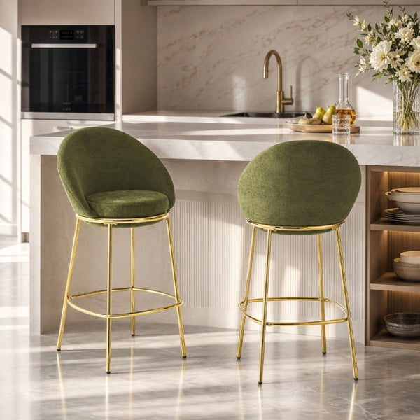 English Elm Celano Velvet Shell Back Barstools with Gold Legs Glam Kitchen Seating Set of 2 N775P268055N