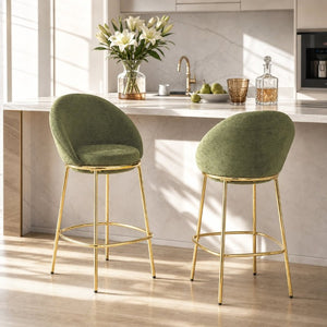 English Elm Celano Velvet Shell Back Barstools with Gold Legs Glam Kitchen Seating Set of 2 N775P268055N
