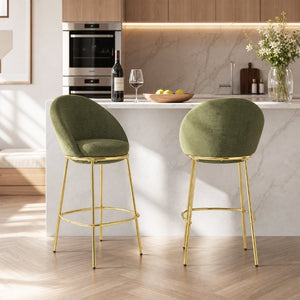 English Elm Celano Velvet Shell Back Barstools with Gold Legs Glam Kitchen Seating Set of 2 N775P268055N